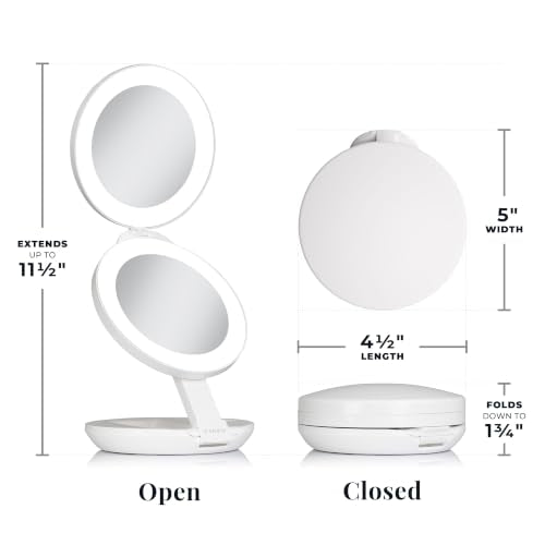 Zadro 4.5" Round LED Compact Mirror 10X/1X Travel Mirror with Lights and Magnification 3 AAA Batteries LED Makeup Mirror (White)