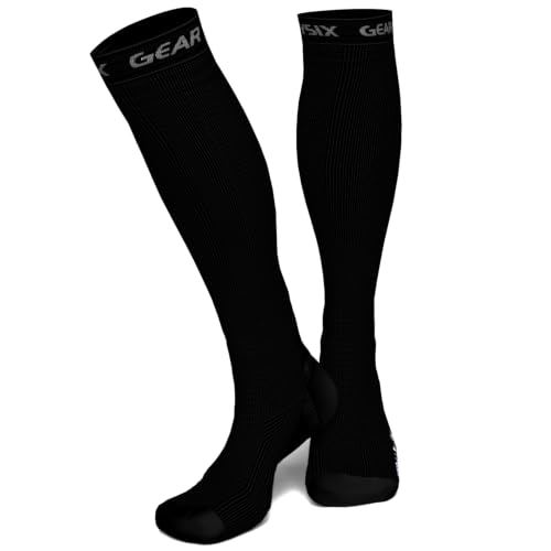 Physix Gear Compression Socks 20-30 mmHg - Men & Women - Running, Nurses, Shin Splints, Flight, Travel Black S/M