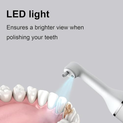 Tooth Polisher,Teeth Polishing Kit for Daily Cleaning,Polishing Then Whitening of Tooth (Professional Toothpaste Include),USB Rechargeable Dental Polisher with LED Light,6 Heads,5 Speed Modes White & Silver