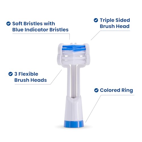 Triple Bristle Replacement Brush Head Refills, 4 Pack (2 Pink + 2 Blue)