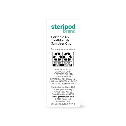 Steripod Portable UV Toothbrush Sanitizer Clip, Pearl, 1 Count