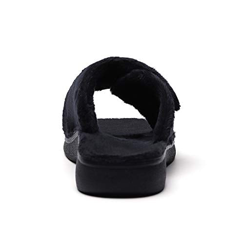 SOLLBEAM Women's Plantar Fasciitis Fuzzy House Orthopedic Adjustable Slippers With Arch Support Orthotic Heel Cup Sandals For Ladies 11 Black