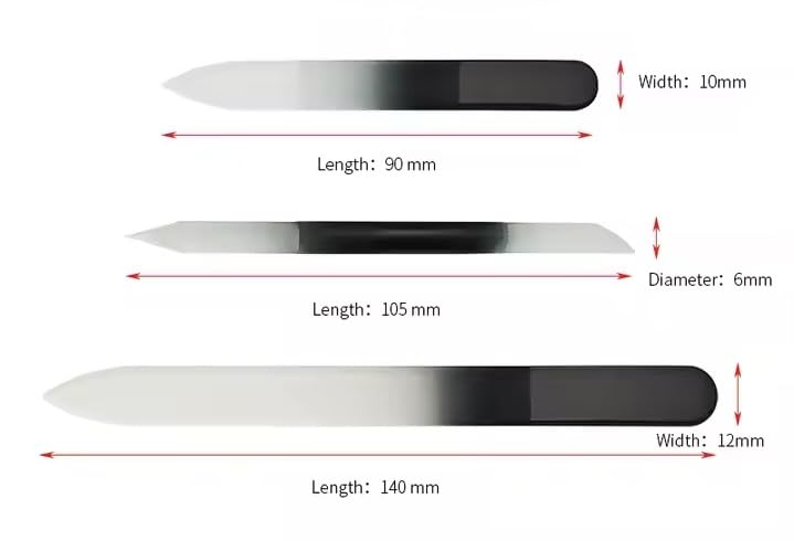 Professional Glass Nail File Set, 3-Piece Crystal Files with Case. Glass Nail File Set Includes a Nail File, Cuticle Pusher, and Nail Buffer, Manicure Tools, Black Gradient