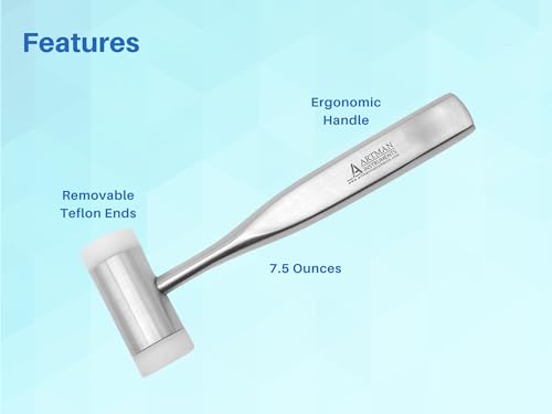 ARTMAN INSTRUMENTS Surgical Mallet - Implant Surgical Hammer with Teflon-Capped Ends, Ergonomic 6.5" Handle, Autoclavable for Sinus Lift, Osteotomes, and Bone Spreader