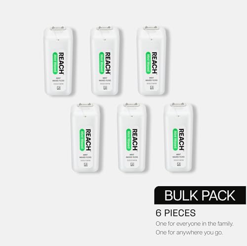 REACH Waxed Dental Floss, Mint, Plaque Remover for Teeth, Shred Resistant, Floss Slides Smoothly, Easy to Use, Waxed, Deep Cleaning Teeth, Oral Care, PFAS Free, for Adults & Kids, 6 Pack, 200 yd 600 Foot (Pack of 6)