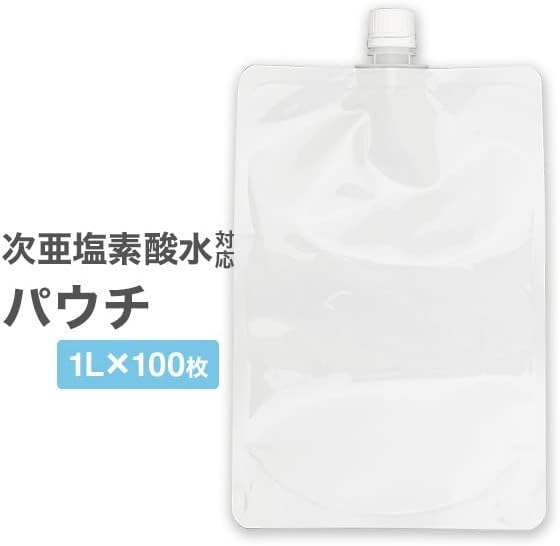 OTOGINO Pouch, 0.3 gal (1 L) Empty Container, Hypochlorous Acid Water Compatible, Pouch Bag, Spout Pouch, 33.8 fl oz (1 L), 33.8 fl oz (1000 ml), Cap Included, Light Filtering Container, Refill, Commercial Use, Materials (100 Pieces), White - BeesActive Australia
