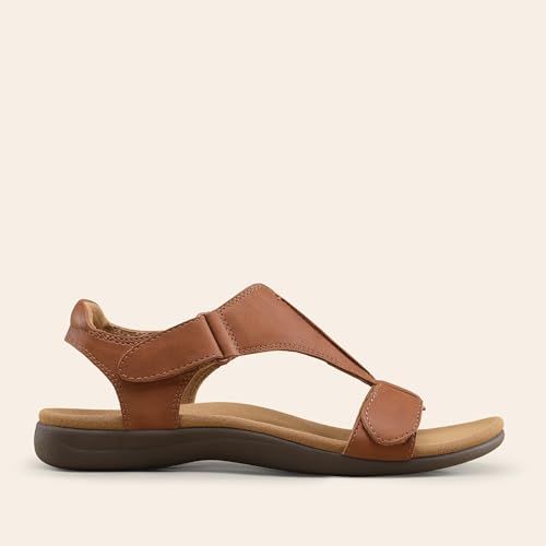 DREAM PAIRS Women Arch Support Walking Flat Sandals 7.5 Tan