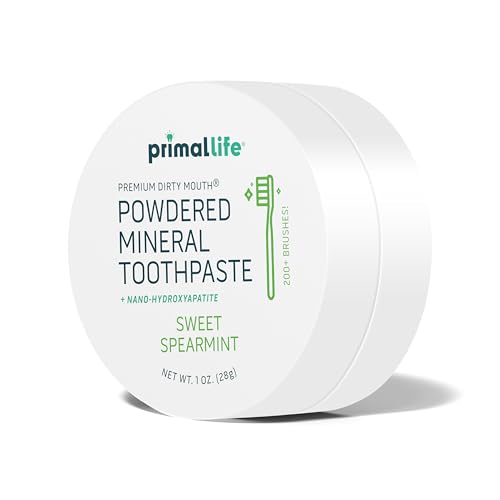 Primal Life Organics - Dirty Mouth Toothpowder, Tooth Cleaning Powder, Flavored Essential Oils with Natural Kaolin & Bentonite Clay, Good for 200+ Brushings, Organic, Vegan (Sweet Spearmint, 1 oz) Sweet Spearmint 1 Ounce (Pack of 1)