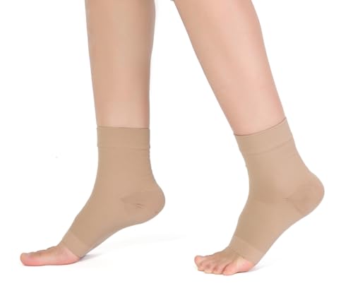 TOFLY Plantar Fasciitis Relief Compression Socks 20-30mmHg for Men & Women Beige 2X-Large (1 Pair)