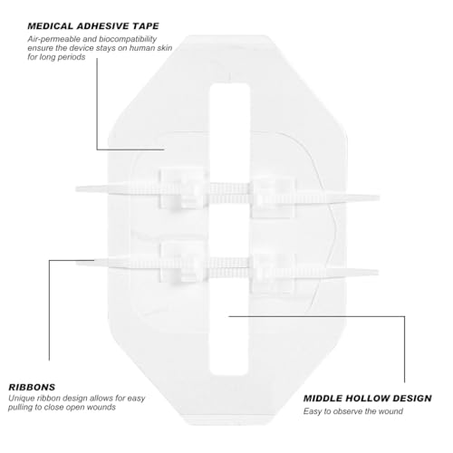 Emergency Wound Closure Strip 2PCS Wound Closure Kit Zip Stitch Wound Closure Device Laceration Closure Kit Wound Closure Glue Bandages Sutures to Close the Cut 6X7CM