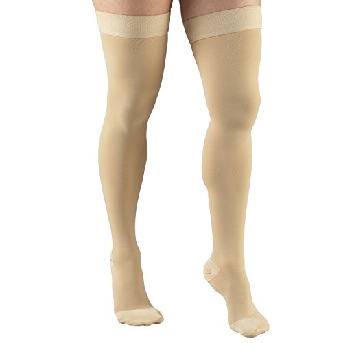 Truform 30-40 mmHg Compression Stockings for Men and Women, Thigh High Length, Dot-Top, Closed Toe Beige Medium (1 Pair)