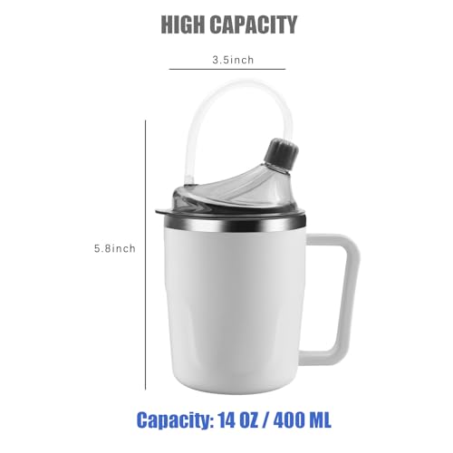 Adult Spill Proof Cup for Elderly, 3 in 1 Stainless Steel Sippy Cup with Straw and 2 Lids, Suitable for Seniors Disabled Patients Limited Mobility, 14 OZ
