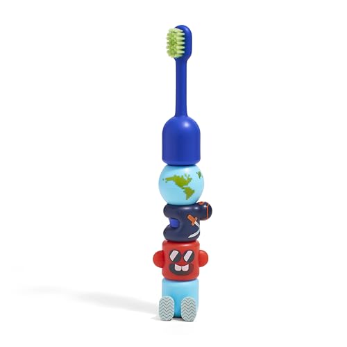 Kids Interactive Toothbrush, Babsy Build-A-Brush Starter Kit, Customizable Adventure Theme, 9 Pieces with Spiral Core, 2 Brush Heads, 6 Interchangeable Bits Including Sports, Ninja, Globe Designs