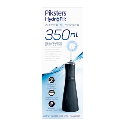 Piksters HydroPik 350ml Water Flosser – Braces Care & 45 Days Battery Black - 350ml (11.83 Fl Oz)