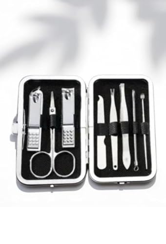 Professional Nail Care Set, Nail Clippers Set, Fingernail and Toenail Clipper Cutters, Manicure Set, Pedicure Set, 8 Pieces Stainless Steel, Men's Grooming Kit, Nail Care Tools with Travel Case.