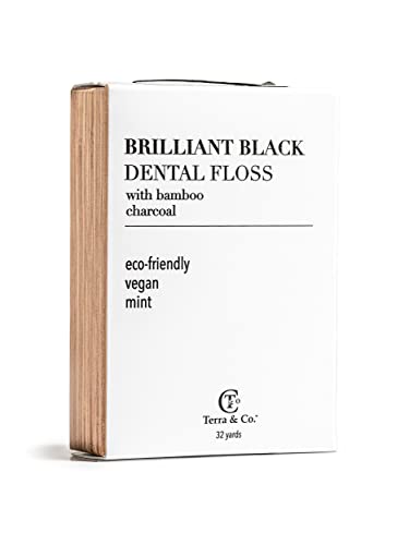 Terra & Co., Brilliant Black Dental Floss (3 Pack) | Organic Teeth Whitening Products | All Natural, with Activated Bamboo Charcoal | Vegan & Cruelty Free | Luxury Dental Care 96 Foot (Pack of 3)
