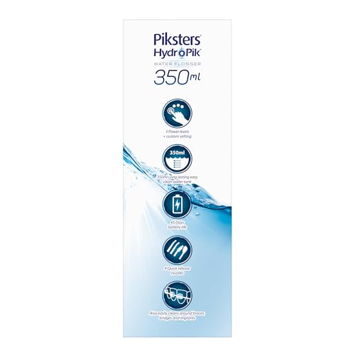 Piksters HydroPik 350ml Water Flosser – Braces Care & 45 Days Battery Black - 350ml (11.83 Fl Oz)