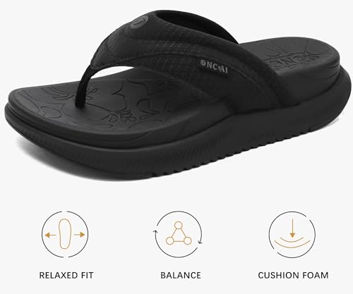ONCAI Women's Orthotic Cushion Flip Flops Recovery Walking Sandals for Women with Arch Support Summer Comfortable Slip On Flip Flops for Womans Size 6-12 11 Black