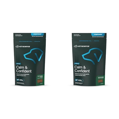 VetriScience Calm & Confident Dog Anxiety Calming Chews Bundle - Peanut Butter (60 Count) and Bacon (120 Count) Flavors for Stress Relief During Thunderstorms, Fireworks and Travel