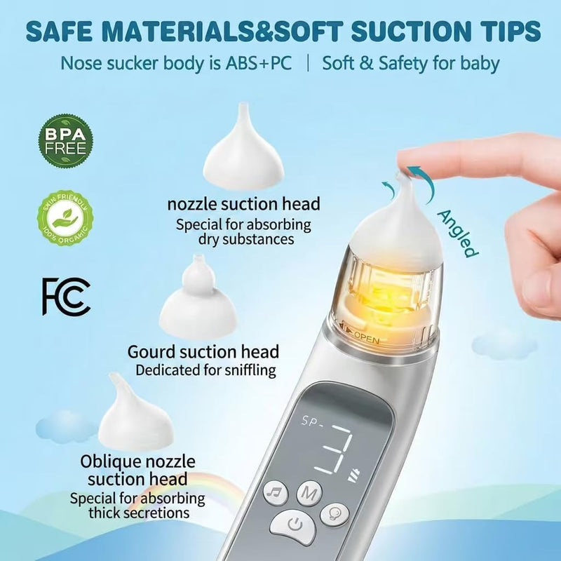 Nasal Aspirator for Baby,Rechargeable Nose Sucker for Baby,Baby Nasal Aspirator with 3 Silicone Tips,Adjustable Suction ,Waterproof Booger Sucker for Baby with Music and Light Function,Blue Blue