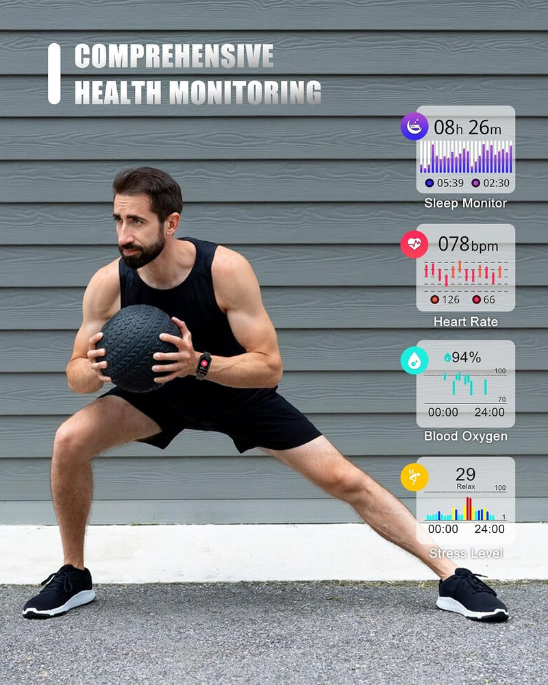 Parsonver 5ATM Waterproof Fitness Tracker, Swimming Smart Watch with Step Counter, Stopwatch, Pedometer, 24/7 Heart Rate/Blood Oxygen/Sleep Monitor, 110+ Sport Modes Fitness watch for Women Men, Black 1.47"
