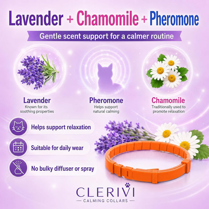 Calming Collar for Cats - Cat Calming Collar Infused with Synthetic Pheromones, Cat Pheromone Diffuser Necklace for Anxiety Relief, Travel, Keeping Quiet - 4 Weeks Supply Each Collar (Orange, 4P)