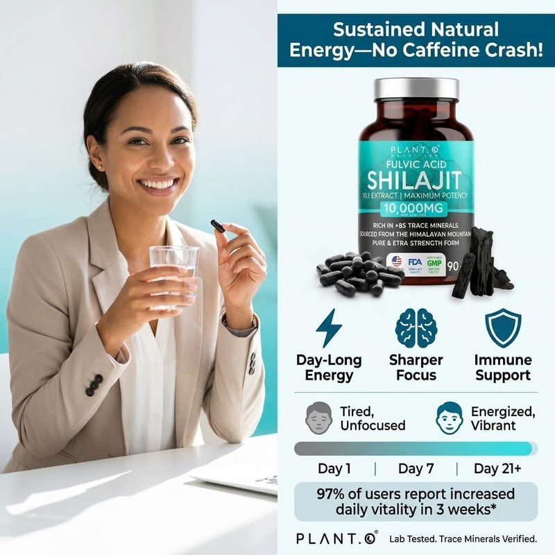 Thinbi Pure Himalayan Shilajit 10000mg Maximum Potency Organic Capsules 90 Count with Fulvic Acid & Trace Minerals for Enhanced Energy and Immune Support Men & Women Better Than Shilajit Resin - BeesActive Australia