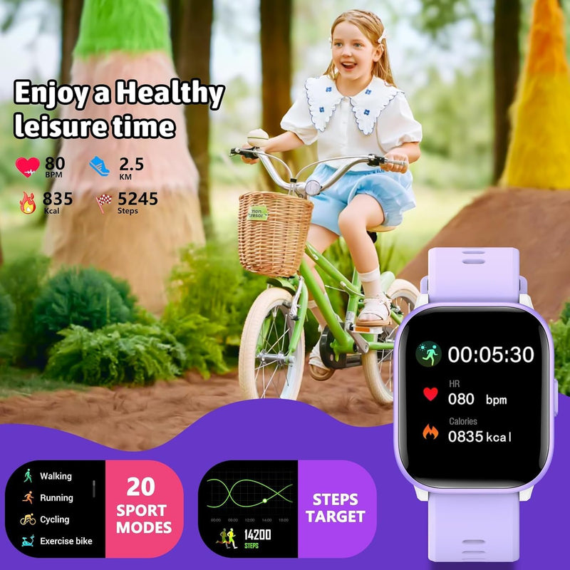 Butele Kids Smart Watch Girls Boys, Smart Girls Watch for Kids Smart Watch Gifts for 4-16 Years Old with Sleep Mode Multiple Sports Modes Pedometer Birthday Gift for Boys Girls (Purple) Purple