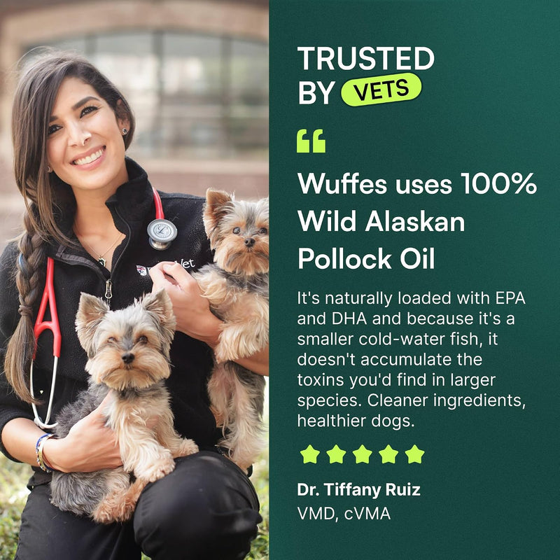 Wuffes Wild Alaskan Pollock Oil for Dogs - Natural EPA & DHA Fatty Acids, Omega 3 for Canines, Supports Healthy Skin and Coat, Joint Nutrition, and Immune System - 100% Pure Fish Oil for Pets - 8 Oz