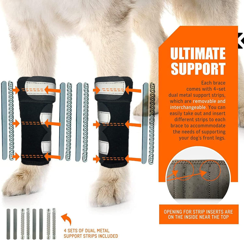 Dog Front Leg Brace, Pair of Dog Leg Brace with Metal Strips, Canine Front Leg Hock Wrap Sleeve for Carpal Support, Protects Wounds Brace Heals and Prevents Injuries and Sprains (L/XL) L/XL (1 Pair)