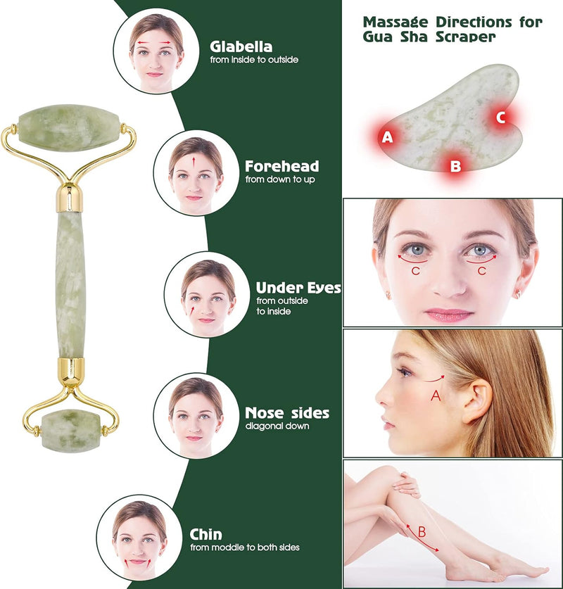 GingerChi Jade Roller for Face - 1 Pc Anti-Aging & Slimming Face Roller for Eyes, Cheeks, Forehead, & Neck, Handmade Skin Care Facial Tool Made from 100% Natural Jade