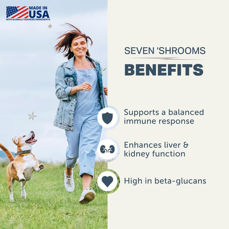 Seven Shrooms - Organic Mushroom Supplement for Dogs - Veterinarian Formulated Whole Mushroom Extract