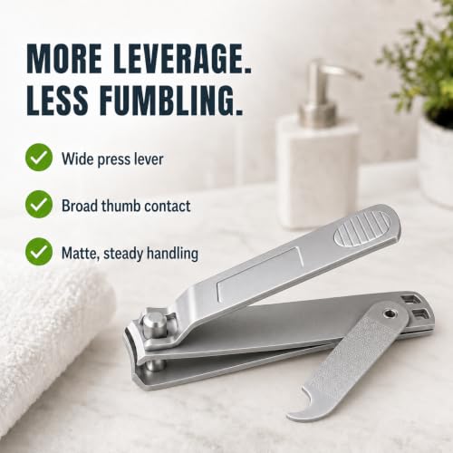 Precision Fingernail Clippers with File & Cleaner - Sharp Ergonomic Stainless Steel Nail Clipper with Easy-Press Lever (3.5 Inch Standard Size)