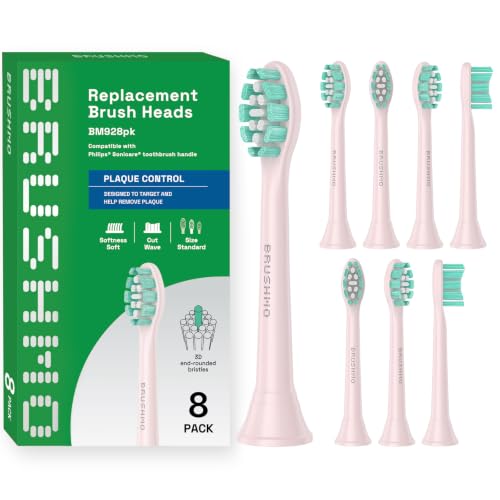 Brushmo Plaque Control Replacement Toothbrush Heads Compatible for Philips Sonicare HX9023 Pink Bundle with Brushmo Black Woven Expanding Dental Floss, Natural Wax to Prevent Gum Disease