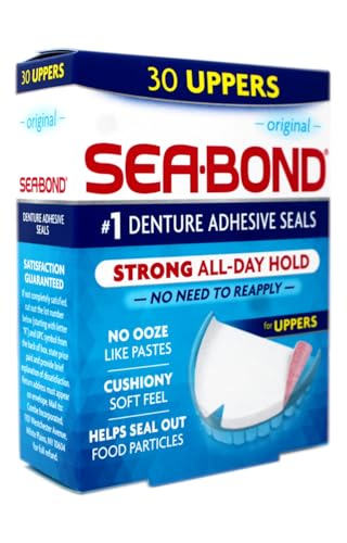 Sea-Bond Secure Denture Adhesive Seals, Original Uppers, Zinc-Free, All-Day-Hold, Mess-Free, 30 Count - 8 Pack