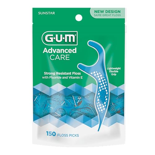 GUM Advanced Care Dental Floss Picks, Fresh Mint Flavor, 150 Count (4 Pack) 150 Count (Pack of 4)