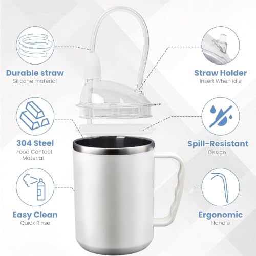 Adult Sippy Cup for Elderly, 17.6oz Stainless Steel with Straw