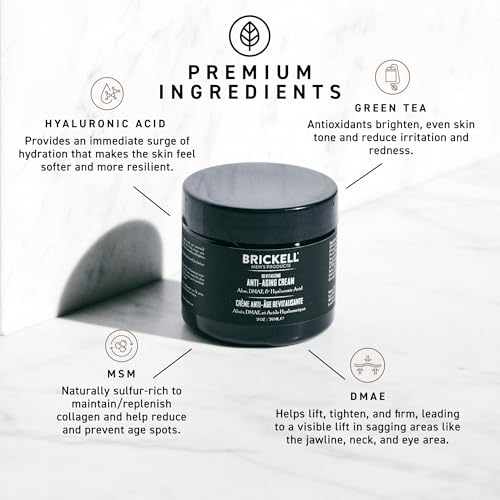 Brickell Men's Revitalizing Anti-Aging Cream For Men, Anti Wrinkle Night Face Cream To Reduce Fine Lines and Wrinkles, With Vitamin E, Jojoba Oil, and Hyaluronic Acid, 2 Ounce, Scented