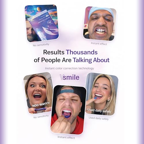 V38 Purple Teeth Whitening Strips, 28 Count Enamel Safe, Peroxide-Free Purple Teeth Whitening Strips for Sensitive Hard Yellow and Brown Tones, Reduces Stains & Smell Pack One
