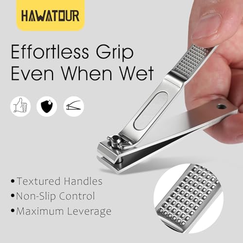 HAWATOUR Nail Clippers 3-Piece Kit with Separate Nail File, Silver