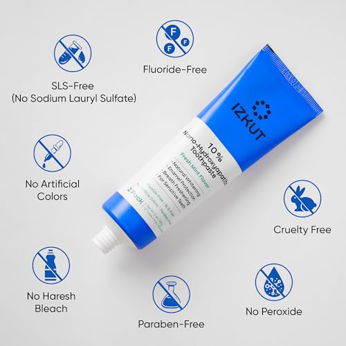 IZKUT 10% Nano Hydroxyapatite Toothpaste: Fluoride Free Natural Whitening Toothpaste for Sensitive Teeth, Enamel Support, Plaque Remover, SLS Free, Fresh Mint Flavor, Adults & Kids, 4 oz (Pack of 2)