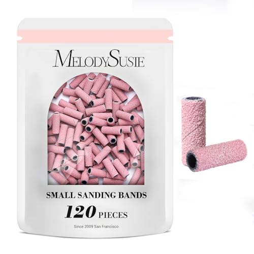 MelodySusie 7Pcs Nail Drill Bits Set with 120 Pcs Nail Drill Bits Small Sanding Bands