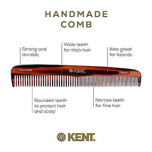 Kent 9T Tortoiseshell Fine and Wide Tooth Comb - Large Handmade and Saw-Cut Detangler for Wet Hair - Durable Grooming for Men and Women - Made in England 6 Pack Brown