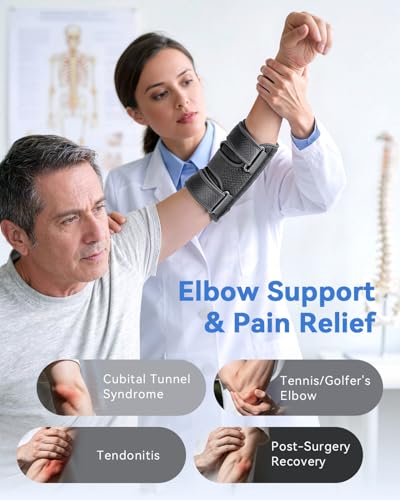 Upgraded Cubital Tunnel Elbow Brace for Women and Men,Elbow Splint-M Black Medium