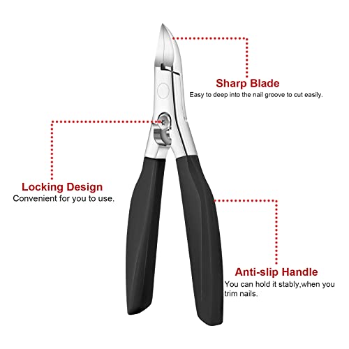 Podiatrist Toenail Nipper,Heavy Duty Nail Clippers for Thick & Ingrown Toenails,Toenail Clipper Trimmer for Seniors Pedicure,Stainless Steel Sharp Blades,Long Handle,& Lock(Black)