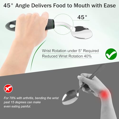 KintKita Adaptive Utensils for Elderly 4 Piece, 2.9 oz Weighted Silverware for Hand Tremors, 45°Angled Parkinsons Utensils for Elderly, Arthritis, Weak Hand Grip, Right-Handed Use