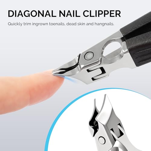 MelodySusie Wide Jaw Opening Nail Clippers Set, 2 pcs Toenail Clippers for Seniors Thick Nails, Anti-Splash Curved and Slanted Nail Clippers for Men Women, Fingernail Cutter with Catcher, Black 2pcs Nail Clippers
