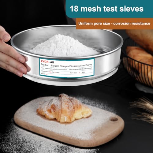 304 Stainless Steel Mesh Lab Sieve, 18 Mesh (1mm) Aperture Test Sieve, 7.9Inch(20cm) Diameter Economy Standard Analysis Sample Test Sieves for Industrial Laboratory Homes 18Mesh(1mm)/Ф7.9in