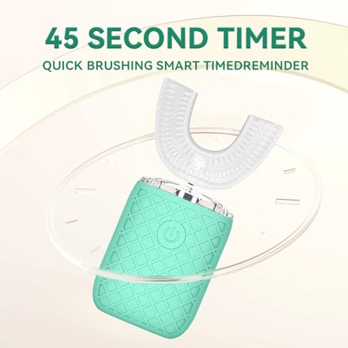 Automatic Sonic Electric Toothbrush - Adult U-Shaped Design, IPX7 Waterproof 360° Full Cleaning, Rechargeable Travel Set (Greener)