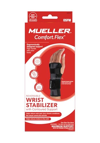 MUELLER Sports Medicine Comfort Flex Wrist Stabilizer, Wrist Pain Relief Support for Men and Women, Ideal for Carpal Tunnel, Tendinitis, Arthritis, Black, One Size